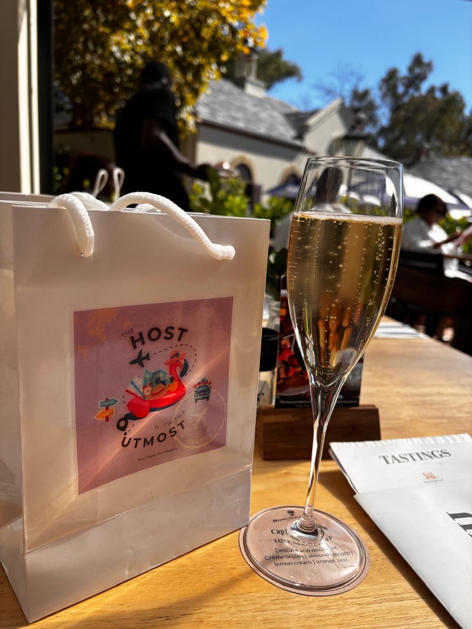 Welcome gift bag and champagne on arrival